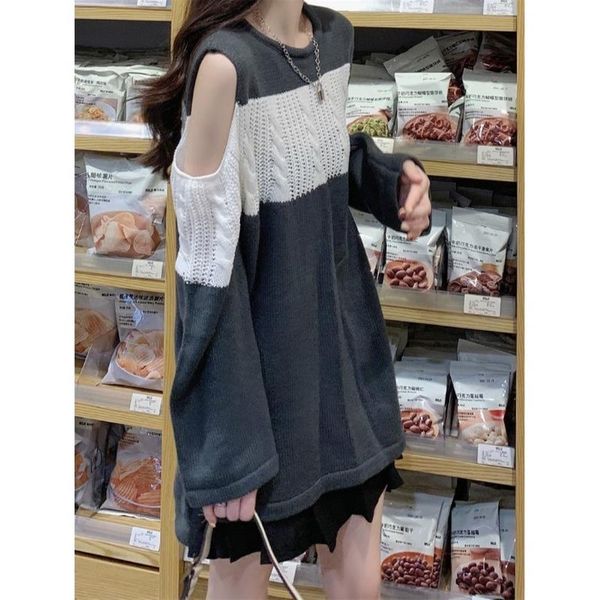 women's sweaters off shoulder long sleeve o neck pullover sweater autumn 2021 korean style loose casual knit all match sueter, White;black
women's sweaters off shoulder long sleeve o neck pullover sweater autumn 2021 korean style loose casual knit all match sueter, White;black