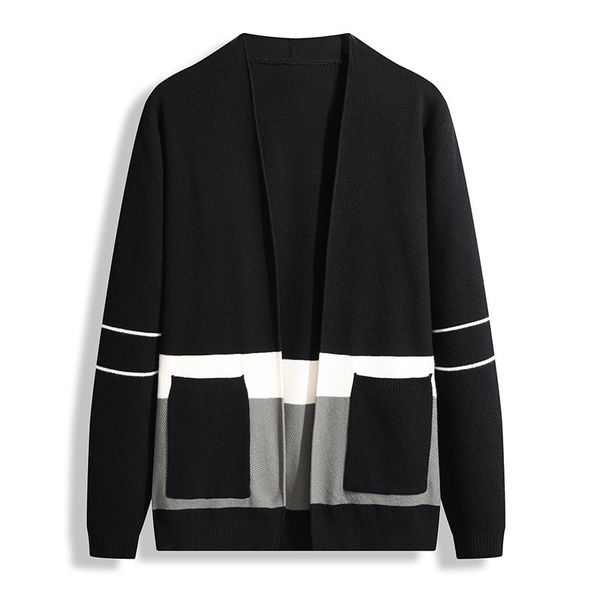 knit sweater 2021 autumn color matching cardigan men's versatile korean long sleeve handsome slim fashion, White;black
knit sweater 2021 autumn color matching cardigan men's versatile korean long sleeve handsome slim fashion, White;black