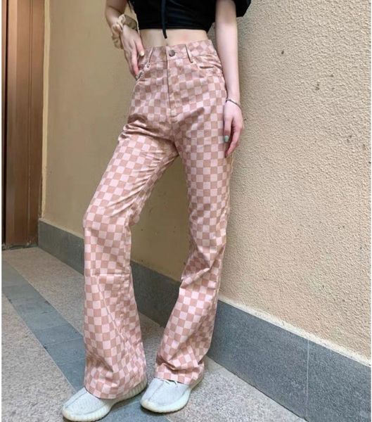 women's pink plaid micro flare pants 2021 summer autumn sweet high waist slim long ladies streetwear casual trousers & capris, Black;white
women's pink plaid micro flare pants 2021 summer autumn sweet high waist slim long ladies streetwear casual trousers & capris, Black;white