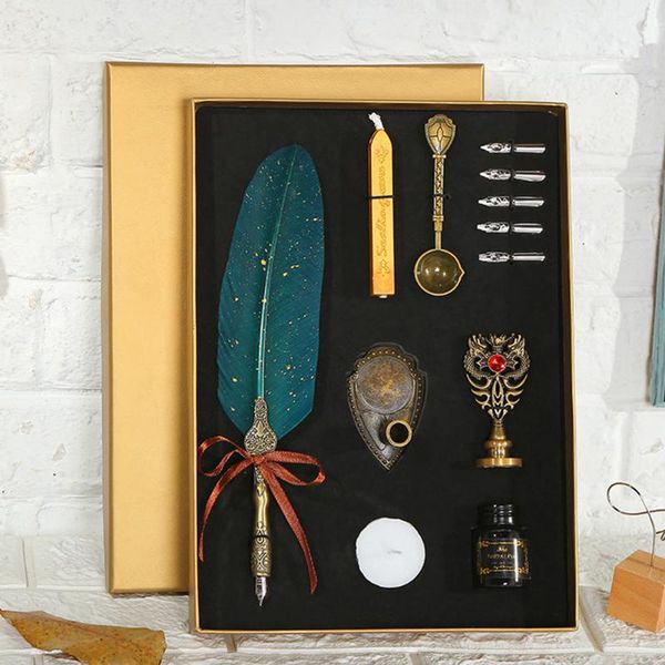 vintage sprinkling gold feather dip pen fountain set 5 nib quill student calligraphy writing birthday gft box party decoration
vintage sprinkling gold feather dip pen fountain set 5 nib quill student calligraphy writing birthday gft box party decoration