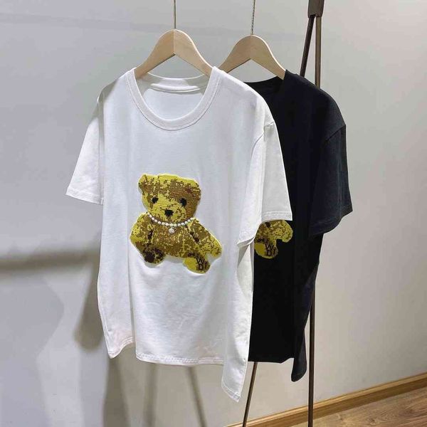 embroidered bear animation fashion three-dimensional patch embroidered loose short sleeve women's t-shirt, White
embroidered bear animation fashion three-dimensional patch embroidered loose short sleeve women's t-shirt, White