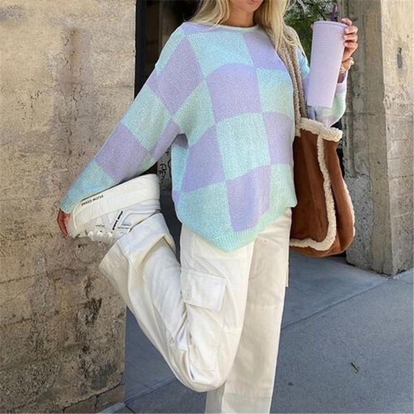 women's sweaters oversized sweater pullover girls long sleeve knitwear autumn winter ladies plaid round collar loose knitted casual, White;black
women's sweaters oversized sweater pullover girls long sleeve knitwear autumn winter ladies plaid round collar loose knitted casual, White;black