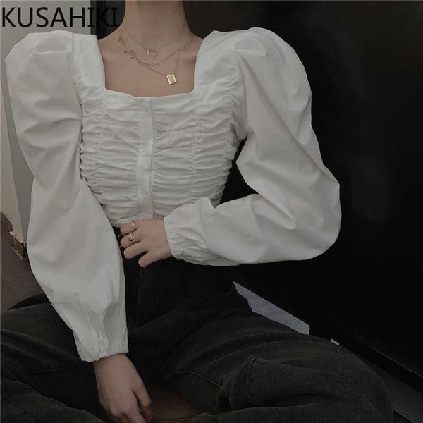 elegant pleated slim short blouses korean square collar puff sleeve woman shirts spring blusas mujer 6g614 210603, White
elegant pleated slim short blouses korean square collar puff sleeve woman shirts spring blusas mujer 6g614 210603, White