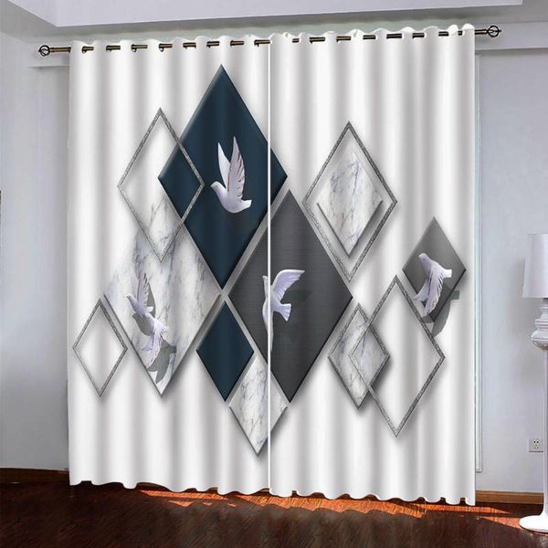 curtain & drapes 3d printing blockout polyester blue geometry curtains for living room