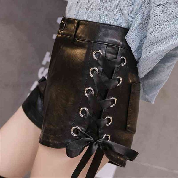 side lace up women short black mini leather casual fashion bandage hole bottoms with back two pockets, White;black
side lace up women short black mini leather casual fashion bandage hole bottoms with back two pockets, White;black