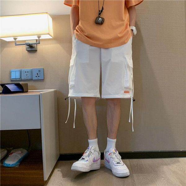 casual five-point pants men overalls loose fashion pocket mens board shorts black white summer thin tide brand men's, White;black