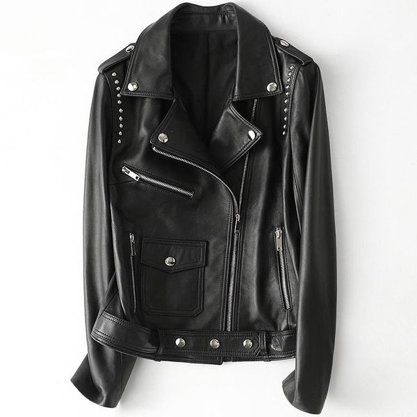 women's leather & faux real sheepskin short motorcycle jacket zipper button pocket genuine coat for women female punk style outwear plu, Black
women's leather & faux real sheepskin short motorcycle jacket zipper button pocket genuine coat for women female punk style outwear plu, Black