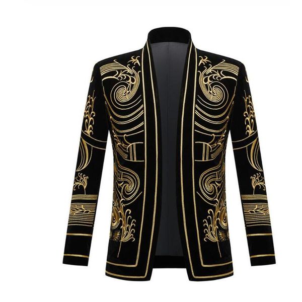 men's suits & blazers suit blazer slim fit casacos homens jacket singer stage performance clothing retro gold embroidery clothes person, White;black
men's suits & blazers suit blazer slim fit casacos homens jacket singer stage performance clothing retro gold embroidery clothes person, White;black
