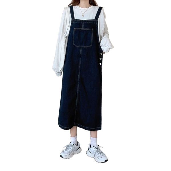 denim suspender dresses summer pocket buckle loose a-line preppy style dark blue vintage robe femme jean dress casual sundress 210604, Black;gray
denim suspender dresses summer pocket buckle loose a-line preppy style dark blue vintage robe femme jean dress casual sundress 210604, Black;gray