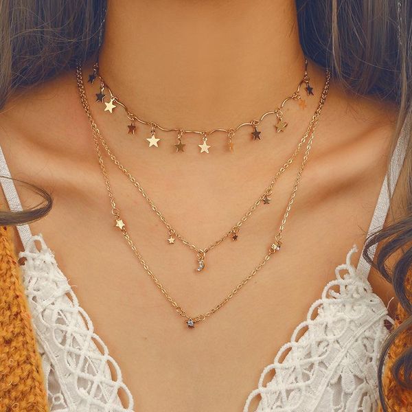 pendant necklaces party charming gold necklace multilayer geometric crystal star moon three-layer clavicle chain chokcer jewelry, Silver
pendant necklaces party charming gold necklace multilayer geometric crystal star moon three-layer clavicle chain chokcer jewelry, Silver