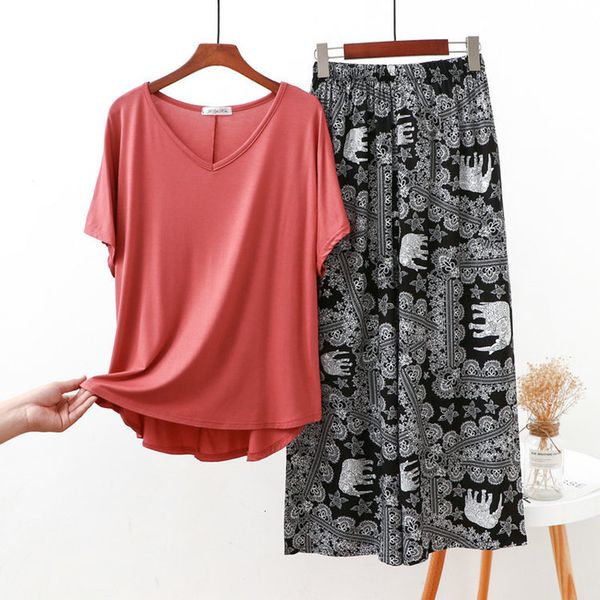 women's sleepwear mom pajamas set short sleeve t-shirt long pants 2piece/set summer pyjama big size homewear cozy plus cotton cart, Black;red
women's sleepwear mom pajamas set short sleeve t-shirt long pants 2piece/set summer pyjama big size homewear cozy plus cotton cart, Black;red