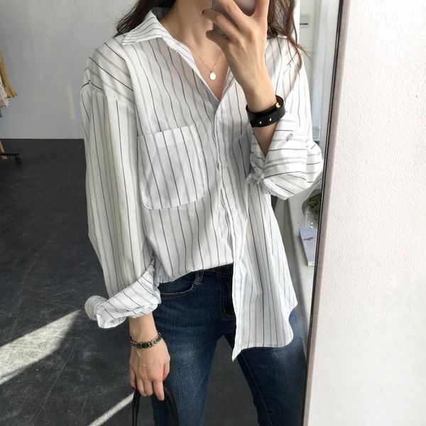 women's blouses & shirts casual loose women 2021 blouse long sleeve pockets striped white shirt for blusas mujer de moda
women's blouses & shirts casual loose women 2021 blouse long sleeve pockets striped white shirt for blusas mujer de moda