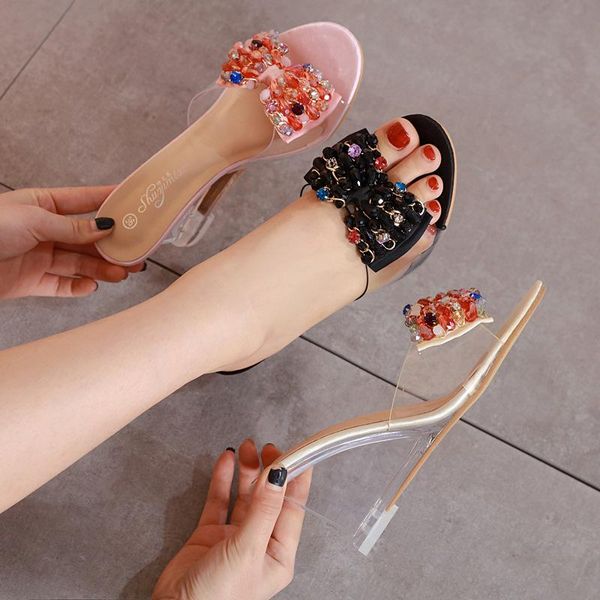 wedge high heel sandals women summer crystal transparent heels rhinestone slipper cyoy slippers, Black
wedge high heel sandals women summer crystal transparent heels rhinestone slipper cyoy slippers, Black