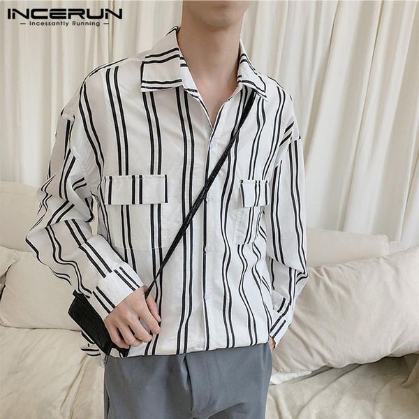 men's casual shirts fashion korean style striped shirt men long sleeve breathable lapel collar pockets mens camisa masculina incerun, White;black
men's casual shirts fashion korean style striped shirt men long sleeve breathable lapel collar pockets mens camisa masculina incerun, White;black