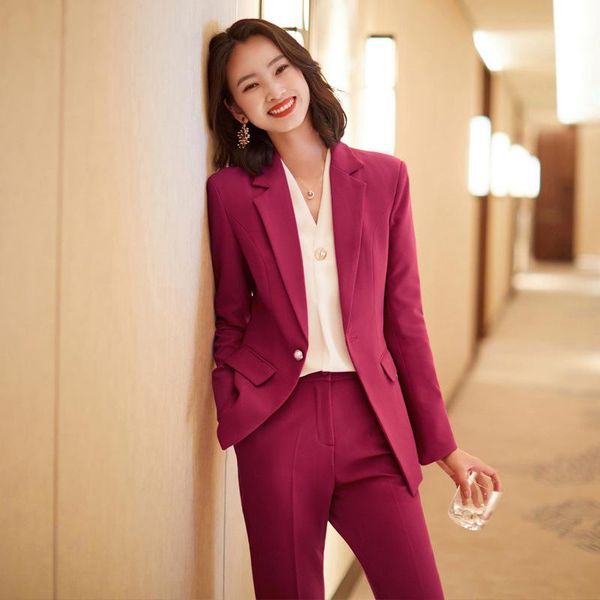women's two piece pants autumn and winter style foreign small suit fragrance coat professional formal work clothes, White
women's two piece pants autumn and winter style foreign small suit fragrance coat professional formal work clothes, White