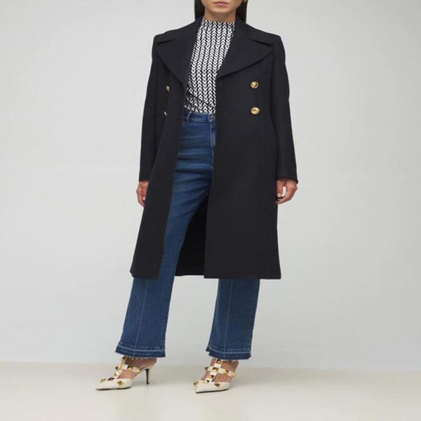 women's wool & blends simple double-breasted lapel back slit long woolen coat women autumn winter elegant temperment slim overcoat s162, Black
women's wool & blends simple double-breasted lapel back slit long woolen coat women autumn winter elegant temperment slim overcoat s162, Black