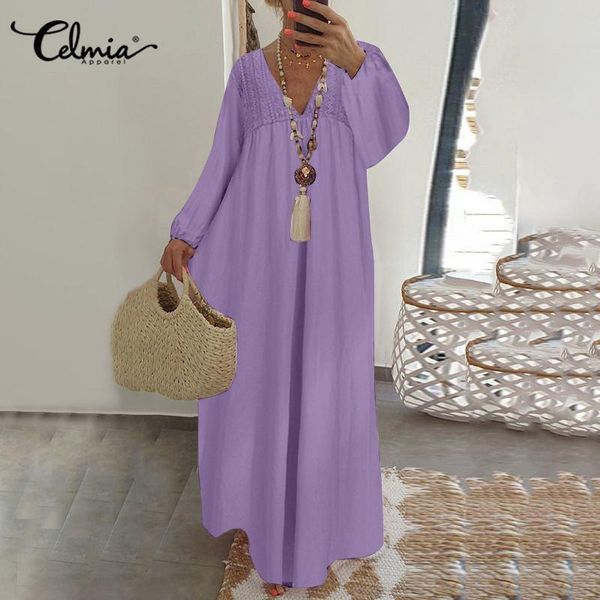 celmia bohemian maxi dress 2021 autumn long sleeve lace vestidos party robe femme v neck casual solid ruffles sundress dresses, Black;gray
celmia bohemian maxi dress 2021 autumn long sleeve lace vestidos party robe femme v neck casual solid ruffles sundress dresses, Black;gray