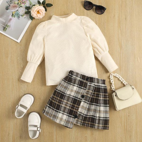 clothing sets focusnorm fashion toddler kids 2pcs clothes 1-6y long puff sleeve solid t shirts plaid single breasted skirts, White
clothing sets focusnorm fashion toddler kids 2pcs clothes 1-6y long puff sleeve solid t shirts plaid single breasted skirts, White