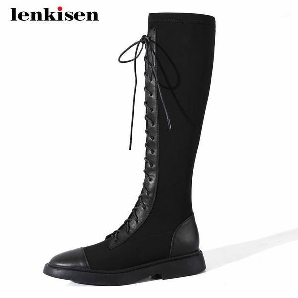 boots lenkisen motorcycle natural leather mixed cloth cross-tied round toe thick med heel zipper young lady knee-high l091, Black
boots lenkisen motorcycle natural leather mixed cloth cross-tied round toe thick med heel zipper young lady knee-high l091, Black