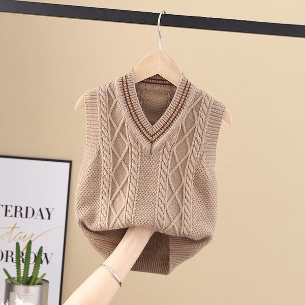 pullover v-neck girls sweater boys kids knitted vest p4390, Blue