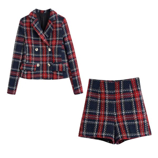 women's tracksuits slmd vintage chic contrast colors plaid shorts sets women 2021 fashion double breasted short jackets, Gray
women's tracksuits slmd vintage chic contrast colors plaid shorts sets women 2021 fashion double breasted short jackets, Gray