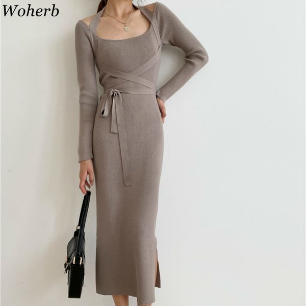 black slash neck knitted dress temperament slim fit maxi dresses for women bodycon bandage robe vestidos female 210417, White 
black slash neck knitted dress temperament slim fit maxi dresses for women bodycon bandage robe vestidos female 210417, White