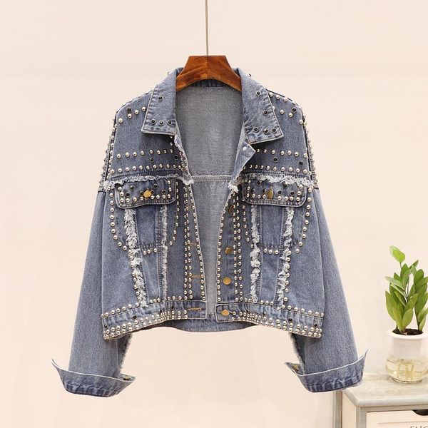 women's jackets fall high end luxury women chic rivet diamond short denim jacket female loose beading blue jean black, Black;brown
women's jackets fall high end luxury women chic rivet diamond short denim jacket female loose beading blue jean black, Black;brown