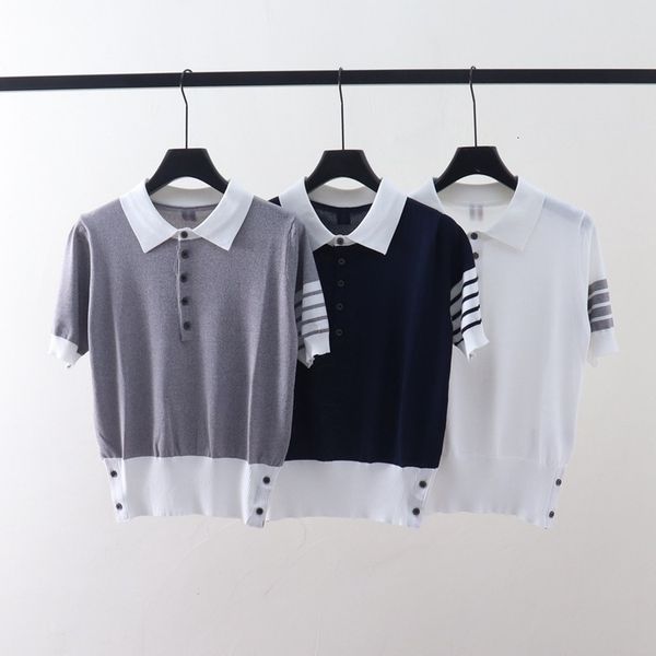 t shirt 2021 summer tb striped polo neck ice silk knitted short sleeve lapel women's college slim top, White
t shirt 2021 summer tb striped polo neck ice silk knitted short sleeve lapel women's college slim top, White