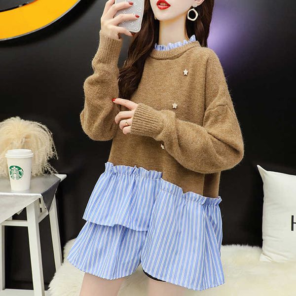 women's sweaters autumn spring woman's knit jumpers patchwork long sleeve female sweater with ruffles o-neck stripe ladies pullove, White;black
women's sweaters autumn spring woman's knit jumpers patchwork long sleeve female sweater with ruffles o-neck stripe ladies pullove, White;black