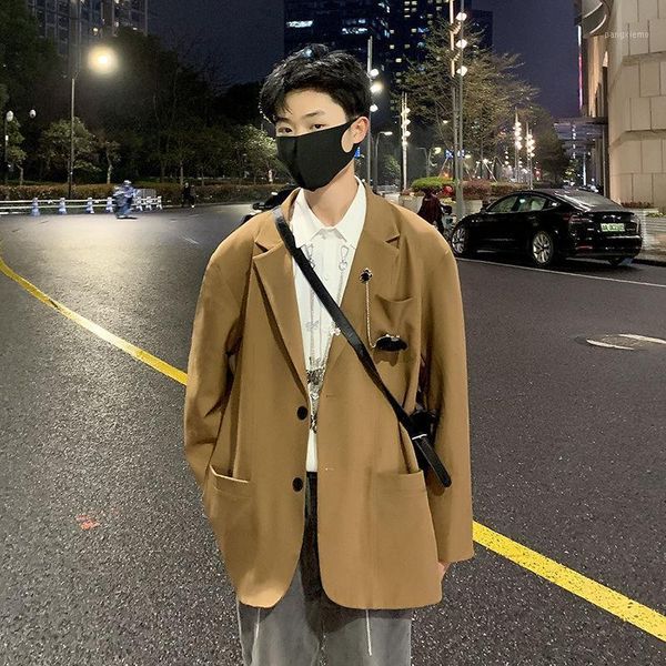 men's casual suits 2021 spring autumn solid color loose large size small suit jacket personality youth men clothing & blazers, White;black
men's casual suits 2021 spring autumn solid color loose large size small suit jacket personality youth men clothing & blazers, White;black