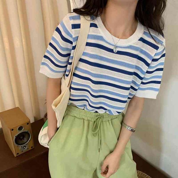 women's t-shirt summer new vintage striped hollow ladies short-sleeved o neck loose chic fashion casual all-match 9cy9, White
women's t-shirt summer new vintage striped hollow ladies short-sleeved o neck loose chic fashion casual all-match 9cy9, White