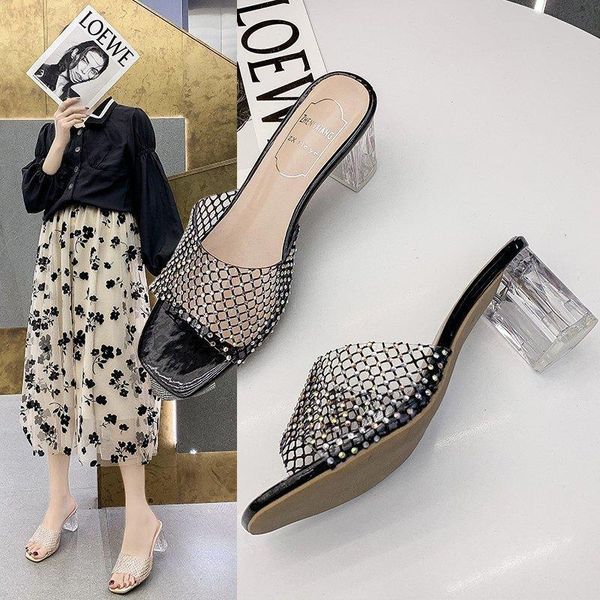 slippers 2021 summer style fashion women transparent rhinestone chunky high heel one-word outdoor crystal sandals a545, Black
slippers 2021 summer style fashion women transparent rhinestone chunky high heel one-word outdoor crystal sandals a545, Black