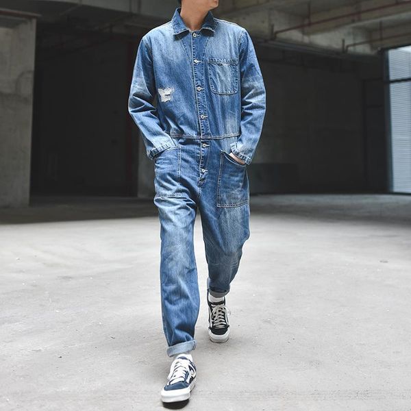 men's jeans men retro casual denim jacket long sleeve loose one piece ripped jumpsuit overalls coveralls workwear, Blue
men's jeans men retro casual denim jacket long sleeve loose one piece ripped jumpsuit overalls coveralls workwear, Blue