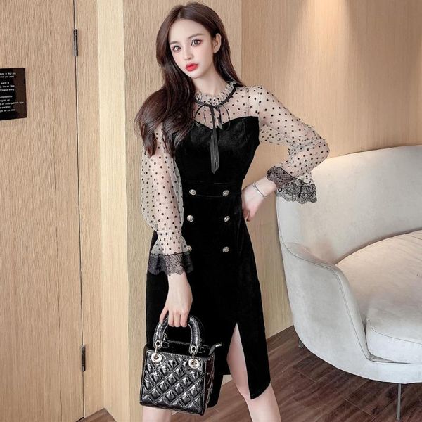 french style patchwork women one-piece dress korean spring polka dot mesh dresses black 670 casual, Black;gray
french style patchwork women one-piece dress korean spring polka dot mesh dresses black 670 casual, Black;gray