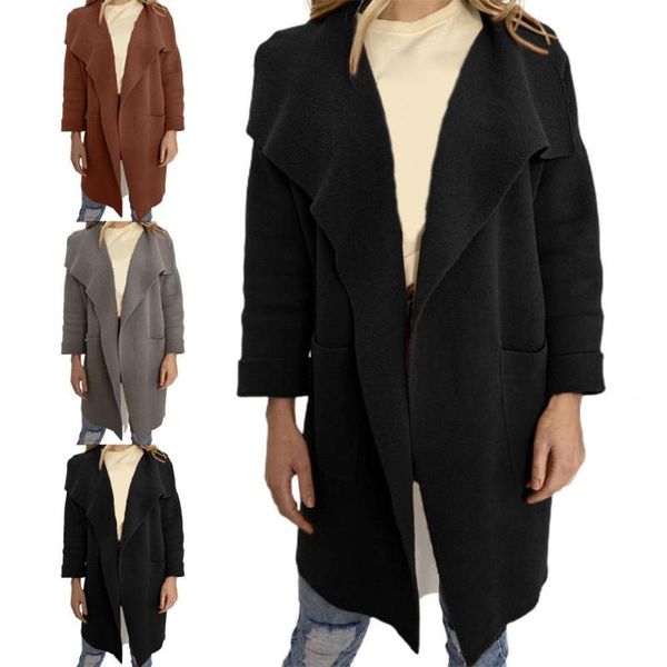 women's wool & blends drop lady coat solid color turn-down collar woolen long sleeve loose trench for work, Black
women's wool & blends drop lady coat solid color turn-down collar woolen long sleeve loose trench for work, Black