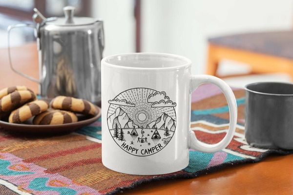 mugs camping funny coffee mug happy camper - white