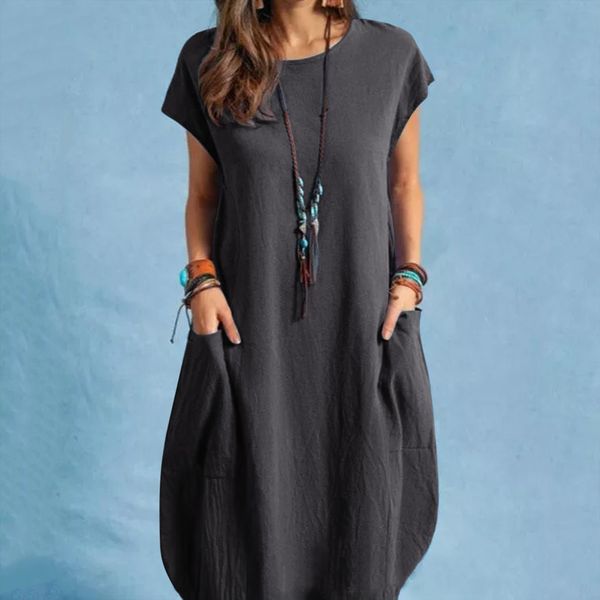 harajuku elegant casual o women dresses neckline solid short sleeve loose pocket midi vestidos de mujer, Black;gray
harajuku elegant casual o women dresses neckline solid short sleeve loose pocket midi vestidos de mujer, Black;gray