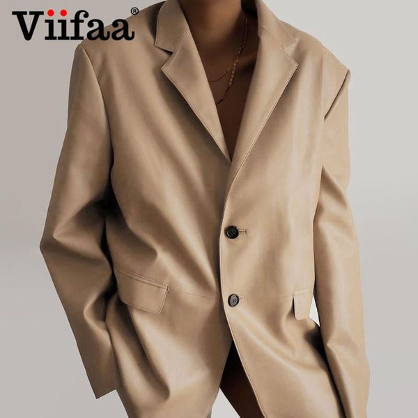 women's suits & blazers viifaa khaki pu leather oversized long blazer notched collar button up solid jackets for women 2021 fashion sui, White;black
women's suits & blazers viifaa khaki pu leather oversized long blazer notched collar button up solid jackets for women 2021 fashion sui, White;black