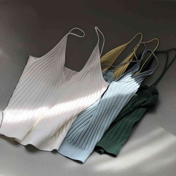 women's tanks & camis tank chic v-neck knitted cropped summer clothes for yellow sgf2, White