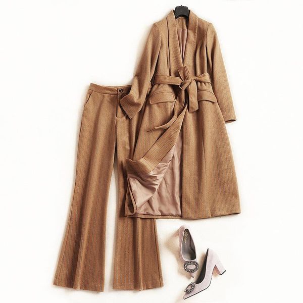 women's two piece pants 2021 fashion set autumn and winter lapel long sleeve woolen coat+high waist, White
women's two piece pants 2021 fashion set autumn and winter lapel long sleeve woolen coat+high waist, White