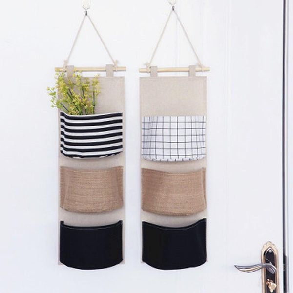 storage boxes & bins 1pcs wall mounted home space-saving hanging geometric organizer sundries holder simple style of cotton and linen bags