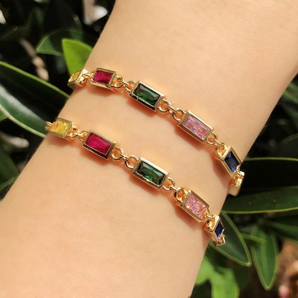 link, chain luxury small rectangle colorful zirconia stone bracelet gold color copper adjustable for women accessories, Black
link, chain luxury small rectangle colorful zirconia stone bracelet gold color copper adjustable for women accessories, Black