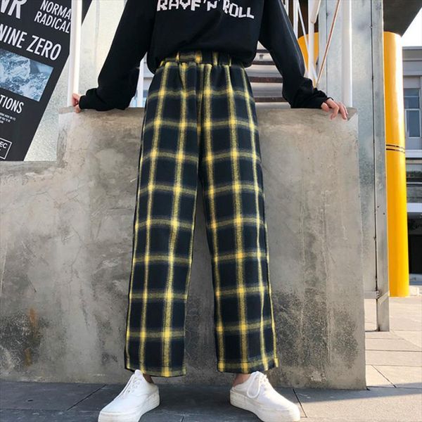 vintage black yellow plaid harajuku womens pants elastic waist trousers streetwear casual loose females straight, Black;white
vintage black yellow plaid harajuku womens pants elastic waist trousers streetwear casual loose females straight, Black;white
