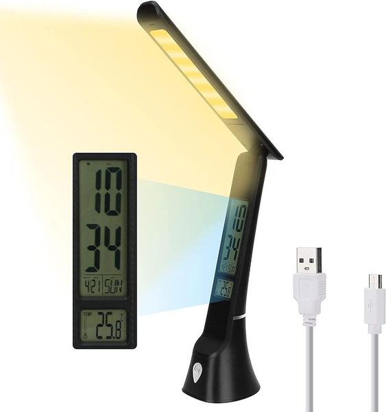 strings led desk lamp 3 levels of dimmable lighting with usb charging - foldable black alarm clock temperature
strings led desk lamp 3 levels of dimmable lighting with usb charging - foldable black alarm clock temperature