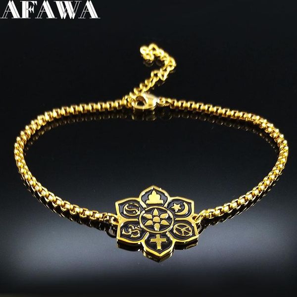 link, chain 2021 fashion lotus buddha yoga stainless steel bracelet women gold color bracelets jewelry bracciale donna b18371, Black
link, chain 2021 fashion lotus buddha yoga stainless steel bracelet women gold color bracelets jewelry bracciale donna b18371, Black