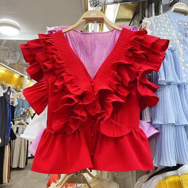women's blouses & shirts 2021 summer fairy waist slimming v-neckline french style shirt red pleated ruffled sleeveless top, White
women's blouses & shirts 2021 summer fairy waist slimming v-neckline french style shirt red pleated ruffled sleeveless top, White
