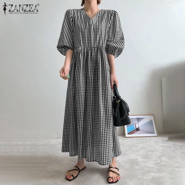 summer vintage plaid checked dress women elegant v neck 3/4 sleeve sundress high waist party long vestidos robe femme casual dresses, Black;gray
summer vintage plaid checked dress women elegant v neck 3/4 sleeve sundress high waist party long vestidos robe femme casual dresses, Black;gray