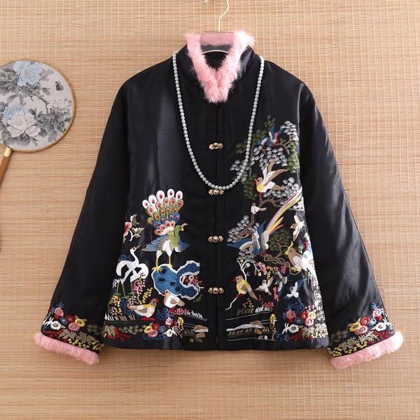 ethnic clothing high-end winter women jacket chinese style embroidery birds fur collar elegant lady thick warm coat female s-xxl, Red
ethnic clothing high-end winter women jacket chinese style embroidery birds fur collar elegant lady thick warm coat female s-xxl, Red