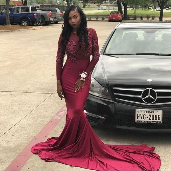 african long sleeves lace mermaid evening dresses with appliques sweep train jewel neck satin formal prom party gowns, Black;red
african long sleeves lace mermaid evening dresses with appliques sweep train jewel neck satin formal prom party gowns, Black;red