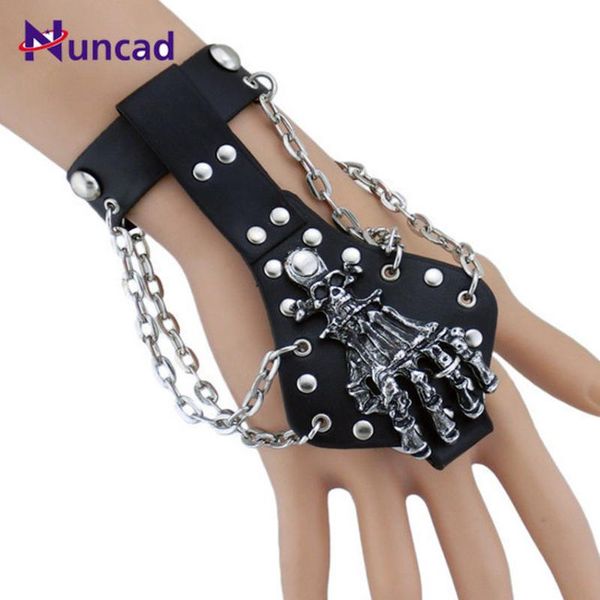 link, chain euro-american creative personality men's jewelry cowhide hand back integrated alloy accessories halloween bracelet, Black
link, chain euro-american creative personality men's jewelry cowhide hand back integrated alloy accessories halloween bracelet, Black